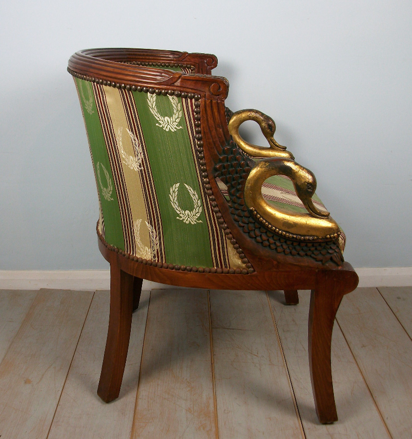 Empire Style Gilt Walnut Tub Shaped Desk Chair